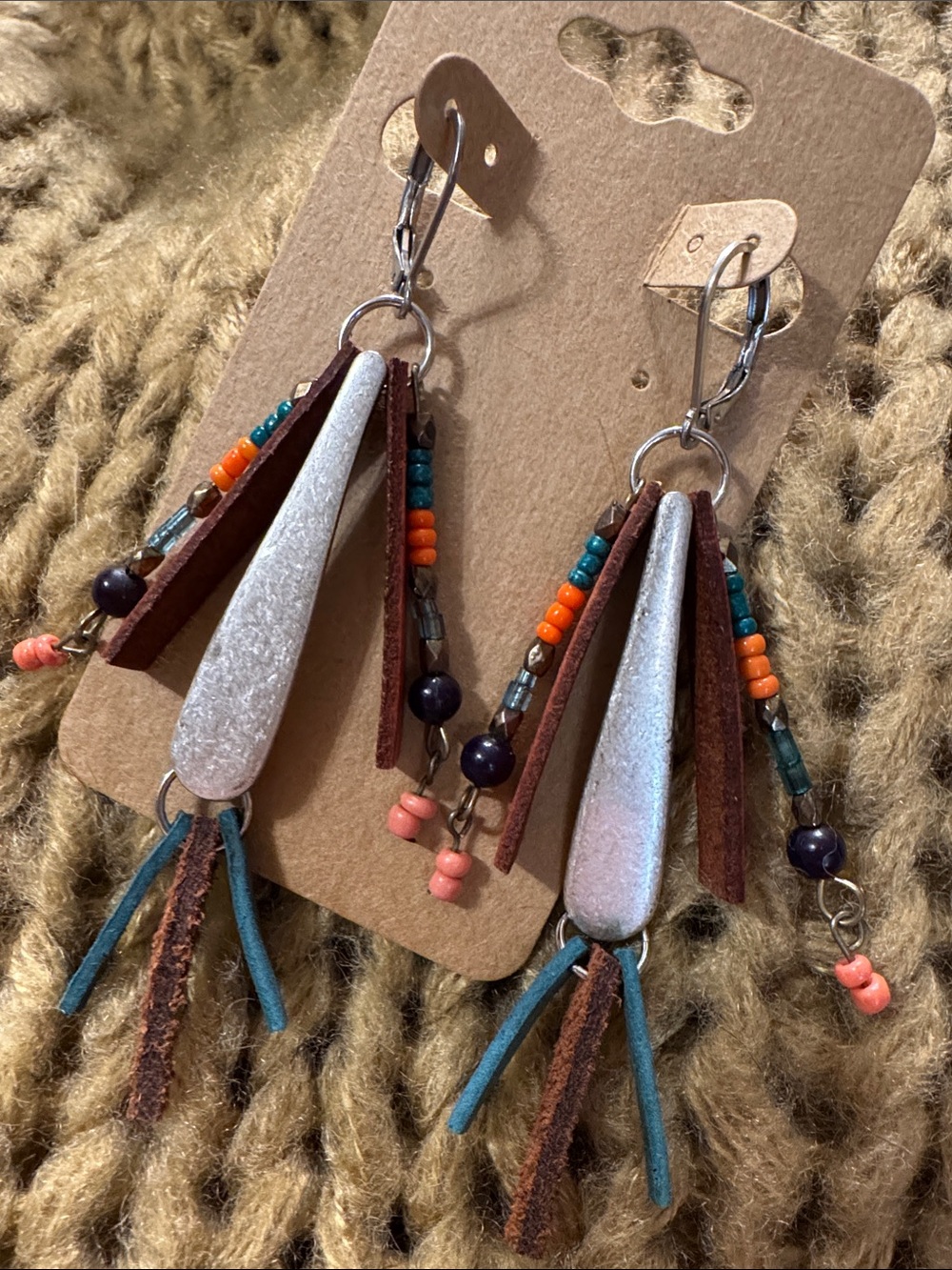Handmade Boho Genuine Leather Tassel Dangle Fringe Earrings